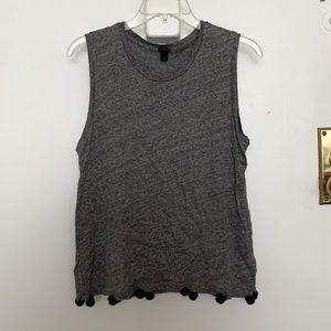 J. Crew Gray Linen Pom-Pom Tank